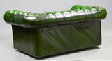 Sofa, British Green Leather Chesterfield 2 Seater, from England, Gorgeous! - Old Europe Antique Home Furnishings