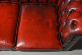 Sofa, Chesterfield, British Oxblood Red Leather, English, Button Tufted, Nail Head Trim!! - Old Europe Antique Home Furnishings