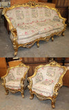 Sofa, Chairs (2), Highly Carved, Ornate, Gold Gilt, Embroidery,Vintage / Antique - Old Europe Antique Home Furnishings