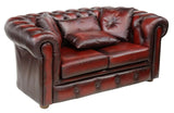 Sofa, Chesterfield, English Oxblood Leather, Two-Seat, Button-Tufted, 1900's! - Old Europe Antique Home Furnishings