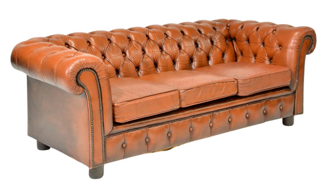 Sofa, Chesterfield, Leather, Rust, British, Button Tufted, Nail Head Trim! - Old Europe Antique Home Furnishings