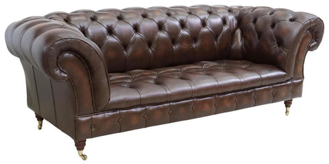 Sofa, Leather, Brown, English Chesterfield Style, Nailhead, Rolled Arms, Tufted! - Old Europe Antique Home Furnishings