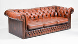 Sofa, Leather, Chesterfield, British Brown, Button Tufted Sofa, Handsome!! - Old Europe Antique Home Furnishings