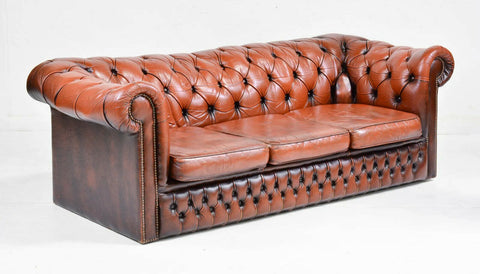 Sofa, Leather, Chesterfield, British Brown, Button Tufted Sofa, Handsome!! - Old Europe Antique Home Furnishings