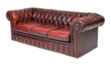 Sofa,  Red Leather, British, Chesterfield,  Wing Back, Tufted, 3 Seater!! - Old Europe Antique Home Furnishings
