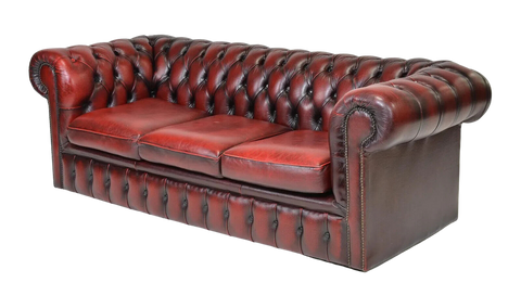 Sofa, British Red Leather Button Tufted Chesterfield Sofa, Gorgeous!! - Old Europe Antique Home Furnishings