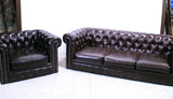 Sofa and Chair, Brown, Club  Chesterfield From England, Lovely Set! - Old Europe Antique Home Furnishings