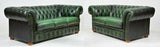 Sofa and Loveseat, Chesterfield, Green Leather From England, Gorgeous Set! - Old Europe Antique Home Furnishings