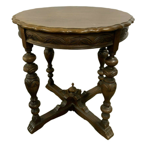 Antique Side Table, Carved Wood, Walnut Toned, 30 Inches Tall, Very Versatile! - Old Europe Antique Home Furnishings