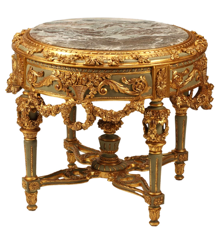 Table Louis XVI Style Parcel Gilt & Painted Center, 36 Ins. ,Beauty, Vintage!! - Old Europe Antique Home Furnishings