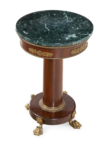Table, Side, Empire Style Gilt Metal Mounted Mahogany, Marble-Top, Early 1900's! - Old Europe Antique Home Furnishings