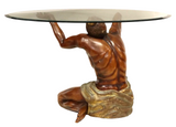 Table, Beveled Glass-Top, Italian, Circular, Near Life-Size Figural Blackamoor!! - Old Europe Antique Home Furnishings