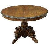 Table, Round, French Carved Oak Extension Pedestal Table, 19th C. 1800s, Gorgeous! - Old Europe Antique Home Furnishings