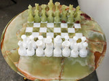 Table, Chess, Italian Onyx & Brass Pedestal Base Table, Lovely Colors, 20th Century!! - Old Europe Antique Home Furnishings