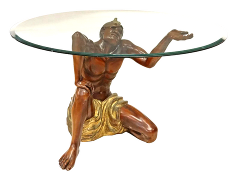 Table, Beveled Glass-Top, Italian, Circular, Near Life-Size Figural Blackamoor!! - Old Europe Antique Home Furnishings