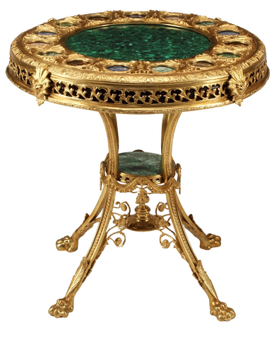 Table, Center, Malachite, Empire Style, Stone Inlaid Bronze Dore, Vintage!! - Old Europe Antique Home Furnishings