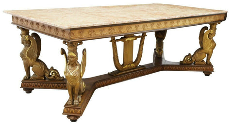 Table, Dining / Library, Large Empire Style Marble-Top Sphinx, 1900's, Vintage!! - Old Europe Antique Home Furnishings