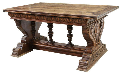 Table, Draw-Leaf, Walnut Renaissance Revival, Rectangular, Early 1900s, Gorgeous - Old Europe Antique Home Furnishings