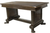 Table, Library Italian Renaissance Revival, Walnut, Trestle Base, Early 1900s - Old Europe Antique Home Furnishings
