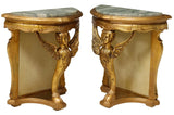 Tables, Console, Demilune, Italian Gilt Painted, Marble Top Pair, Vintage!! - Old Europe Antique Home Furnishings