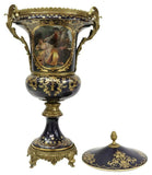 Urn, Severes Style, Metal-Mounted, Porcelain, Cobalt Blue, Gilt Enamel, 32" H.! - Old Europe Antique Home Furnishings