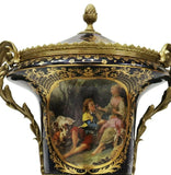 Urn, Severes Style, Metal-Mounted, Porcelain, Cobalt Blue, Gilt Enamel, 32" H.! - Old Europe Antique Home Furnishings