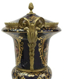 Urn, Severes Style, Metal-Mounted, Porcelain, Cobalt Blue, Gilt Enamel, 32" H.! - Old Europe Antique Home Furnishings