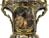 Urn, Severes Style, Metal-Mounted, Porcelain, Cobalt Blue, Gilt Enamel, 32" H.! - Old Europe Antique Home Furnishings