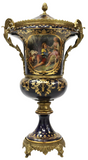 Urn, Severes Style, Metal-Mounted, Porcelain, Cobalt Blue, Gilt Enamel, 32" H.! - Old Europe Antique Home Furnishings