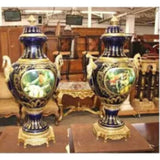 Urns, Pair, Signed, Sevre Style, Porcelain, Bronze, With lids, Vintage / Antique - Old Europe Antique Home Furnishings