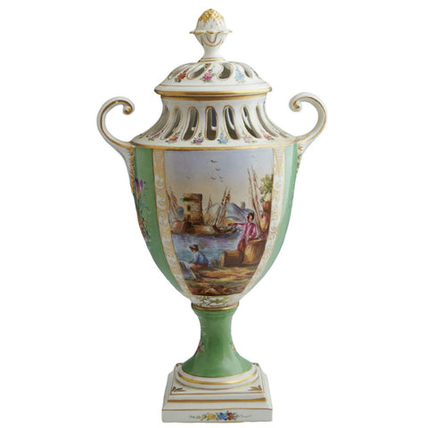 Antique Vase, Porcelain English Chelsea Gilt Decorated, Covered,1700s, Gorgeous! - Old Europe Antique Home Furnishings