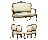 Parlor Set, Settee and 4 Chairs, French Louis XV Style Carved Walnut, Charming! - Old Europe Antique Home Furnishings
