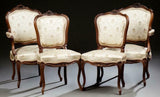 Parlor Set, Settee and 4 Chairs, French Louis XV Style Carved Walnut, Charming! - Old Europe Antique Home Furnishings