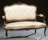 Parlor Set, Settee and 4 Chairs, French Louis XV Style Carved Walnut, Charming! - Old Europe Antique Home Furnishings