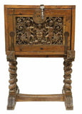 Vargueno Secretary, Computer / TV Stand, Spanish Style Carved, On Stand, 1900's! - Old Europe Antique Home Furnishings