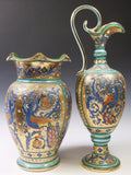 Vase & Ewer, Ceramic (2) Italian Byzantine Style, "Gold and Azure", Large, Mosai - Old Europe Antique Home Furnishings