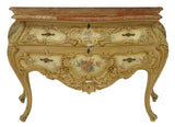 Vintage Bombe Commode, Venetian Marble-Top Parcel Gilt Painted, Gllt Metal Accents!! - Old Europe Antique Home Furnishings