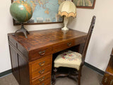 Vintage Desk, Asian Elmwood Parquetry Pedestal Writing Desk, Vintage / Antique! - Old Europe Antique Home Furnishings