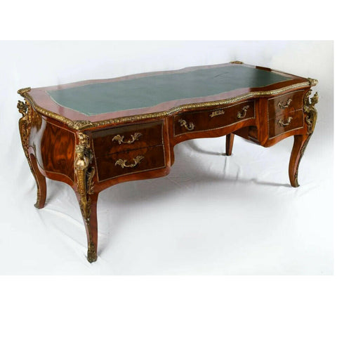 Vintage Desk, Bureau Platte, Ormolu Mounted, 5 Drawer French Style, Gorgeous! - Old Europe Antique Home Furnishings