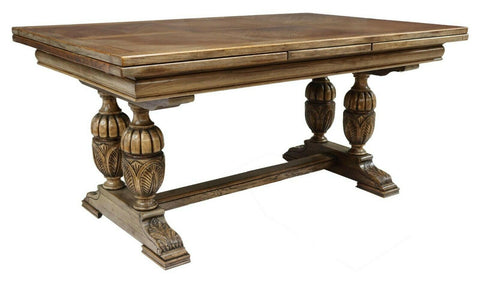Vintage Table, Dining, French Renaissance Style Oak, Draw-Leaf Table, 1900's!! - Old Europe Antique Home Furnishings