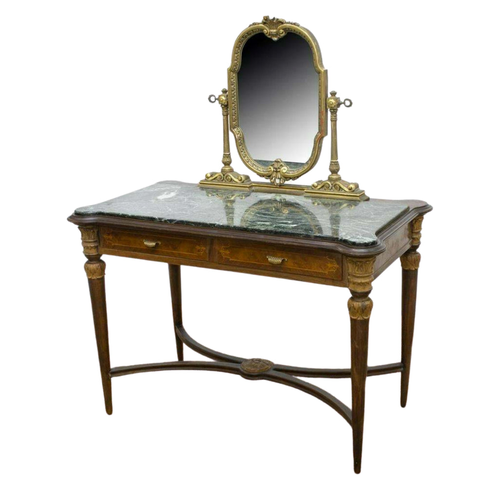 Vintage Vanity, Italian, Mirrored Marble-Top Dressing Table, Mid Centu– Old Europe Antique Home Furnishings Vintage Vanity, Italian, Mirrored Marble-Top Dressing Table, Mid Centu– Old Europe Antique Home Furnishings