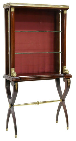 Vitrine Open Front, French Empire Style Mahogany, Brass Rail, Vintage, 1900's!! - Old Europe Antique Home Furnishings