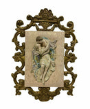 Wall Plaques, Porcelain Pair, Bisque, Figural Wall Plaques with Gold, Home Decor - Old Europe Antique Home Furnishings