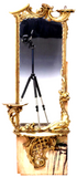 Wall Mirror, Florentine Giltwood, Crest, Shelves, Winged Motif, Early 1900s!! - Old Europe Antique Home Furnishings