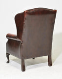 Wingback Arm Chair, British Red Leather Chesterfield , Button Tufted, Nailhead Trim! - Old Europe Antique Home Furnishings