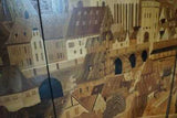 Wood Panels, Marquetry Style W/ Inlay Design, Village Scene, Large from Germany! - Old Europe Antique Home Furnishings