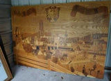 Wood Panels, Marquetry Style W/ Inlay Design, Village Scene, Large from Germany! - Old Europe Antique Home Furnishings