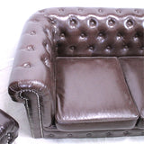 Sofa and Chair, Brown, Club  Chesterfield From England, Lovely Set! - Old Europe Antique Home Furnishings