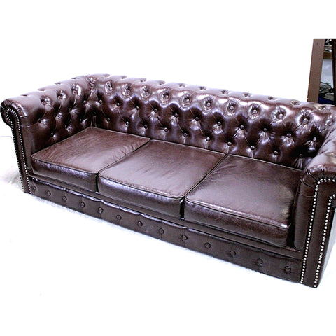 Sofa and Chair, Brown, Club  Chesterfield From England, Lovely Set! - Old Europe Antique Home Furnishings