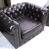Sofa and Chair, Brown, Club  Chesterfield From England, Lovely Set! - Old Europe Antique Home Furnishings